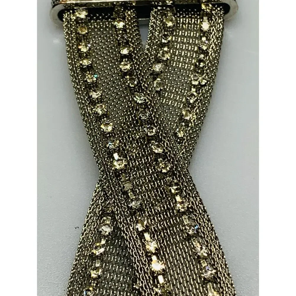 Silver Metal Mesh Bracelet with Rhinestones, Magnetic Clasp